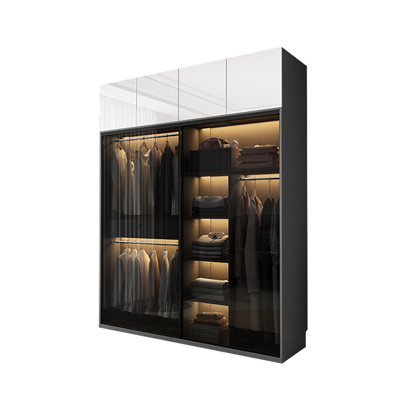 Glass and Wood Wardrobe Armoire Contemporary Wardrobe Cabinet