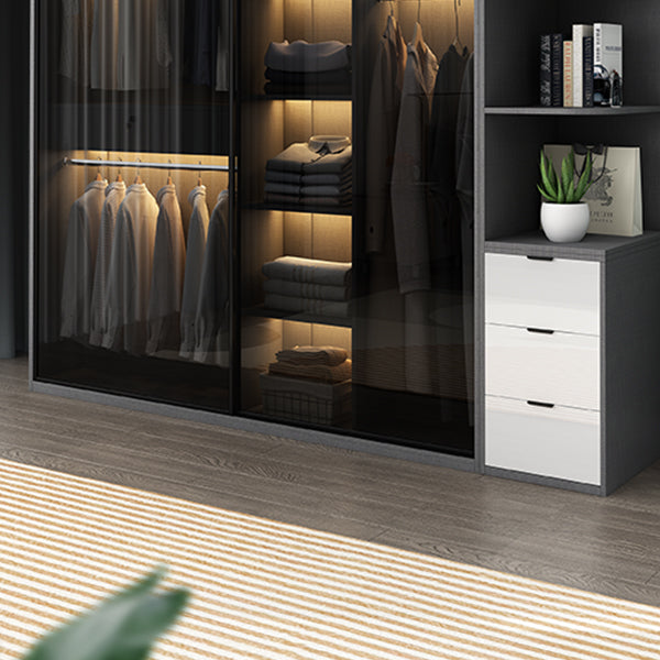 Glass and Wood Wardrobe Armoire Contemporary Wardrobe Cabinet