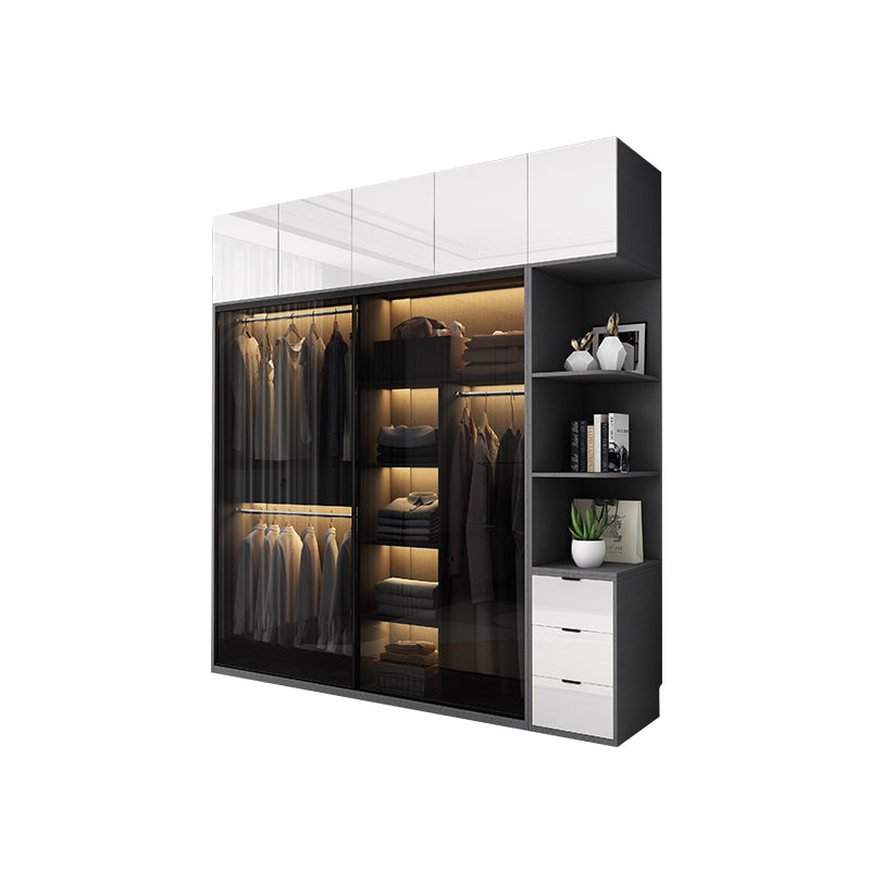 Glass and Wood Wardrobe Armoire Contemporary Wardrobe Cabinet