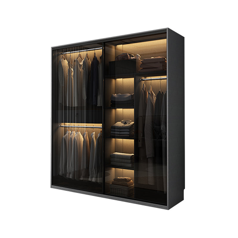Glass and Wood Wardrobe Armoire Contemporary Wardrobe Cabinet