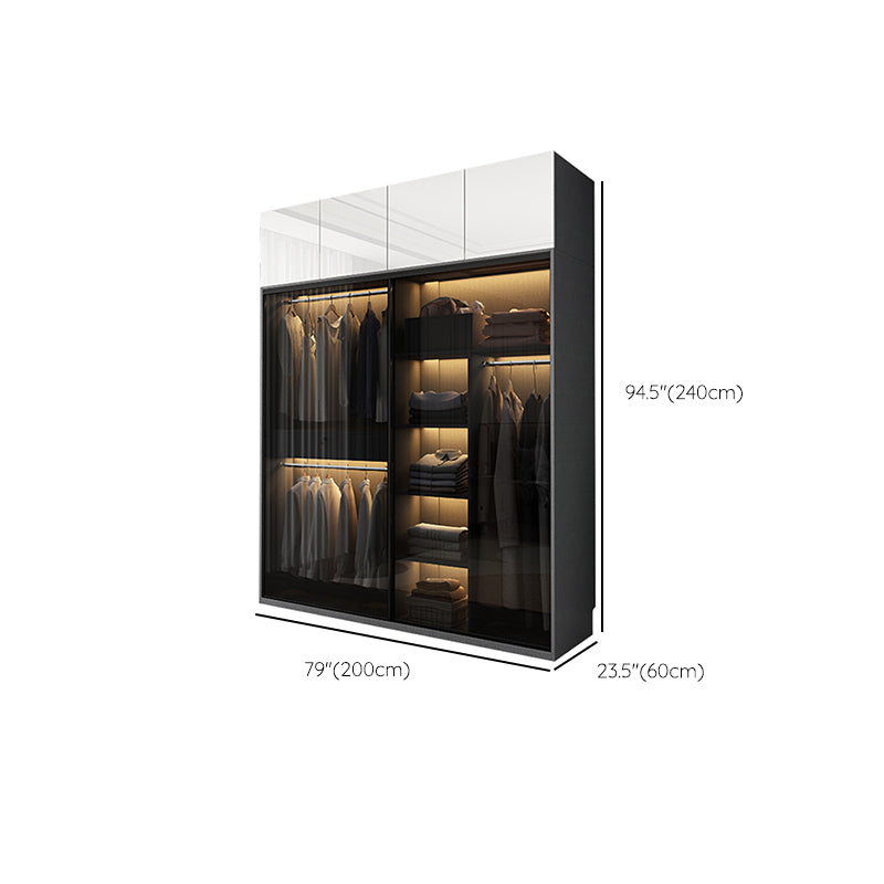 Glass and Wood Wardrobe Armoire Contemporary Wardrobe Cabinet