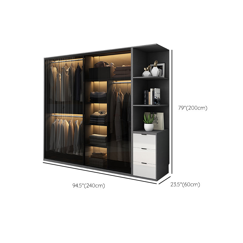 Glass and Wood Wardrobe Armoire Contemporary Wardrobe Cabinet