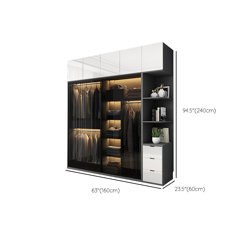 Glass and Wood Wardrobe Armoire Contemporary Wardrobe Cabinet