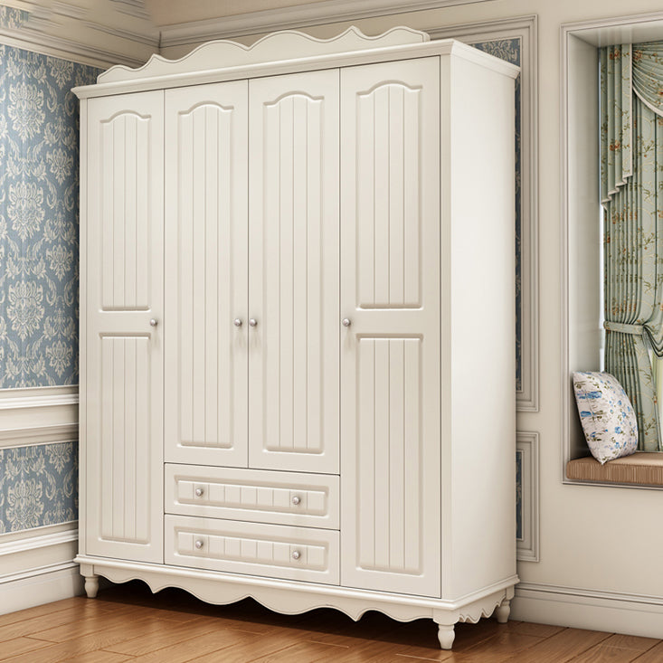 White Rubberwood Wardrobe Armoire Modern Wardrobe Closet with Legs
