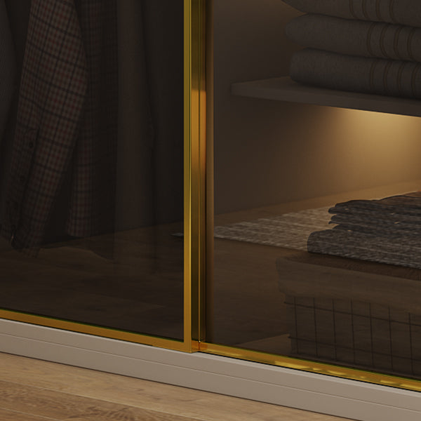 Glass and Wood Wardrobe Cabinet Sliding Wardrobe Armoire without Light
