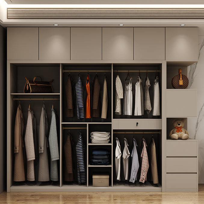 Glass and Wood Wardrobe Cabinet Sliding Wardrobe Armoire without Light