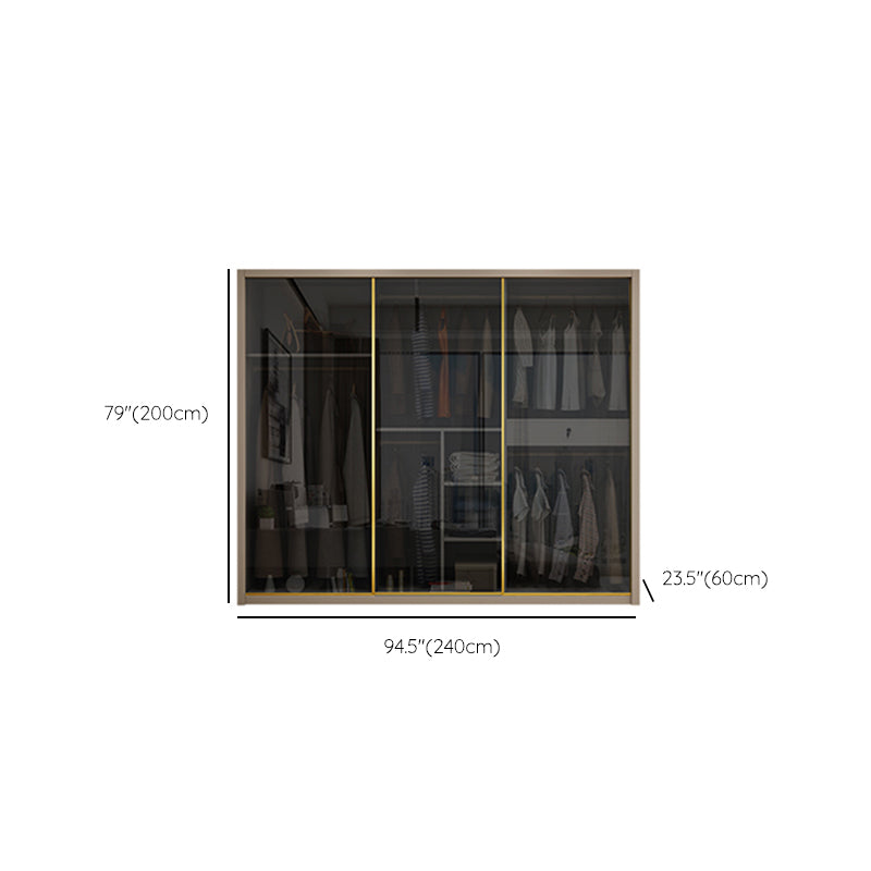 Glass and Wood Wardrobe Cabinet Sliding Wardrobe Armoire without Light