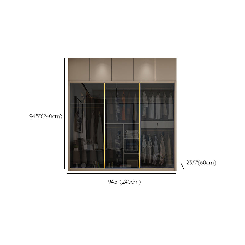 Glass and Wood Wardrobe Cabinet Sliding Wardrobe Armoire without Light