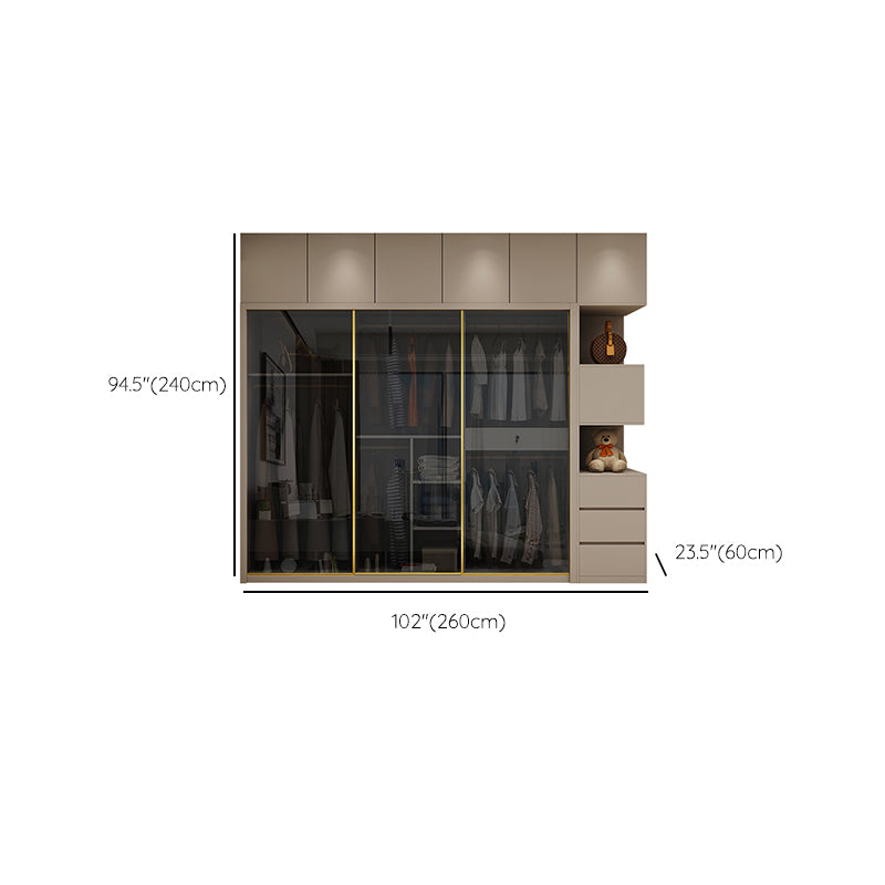 Glass and Wood Wardrobe Cabinet Sliding Wardrobe Armoire without Light