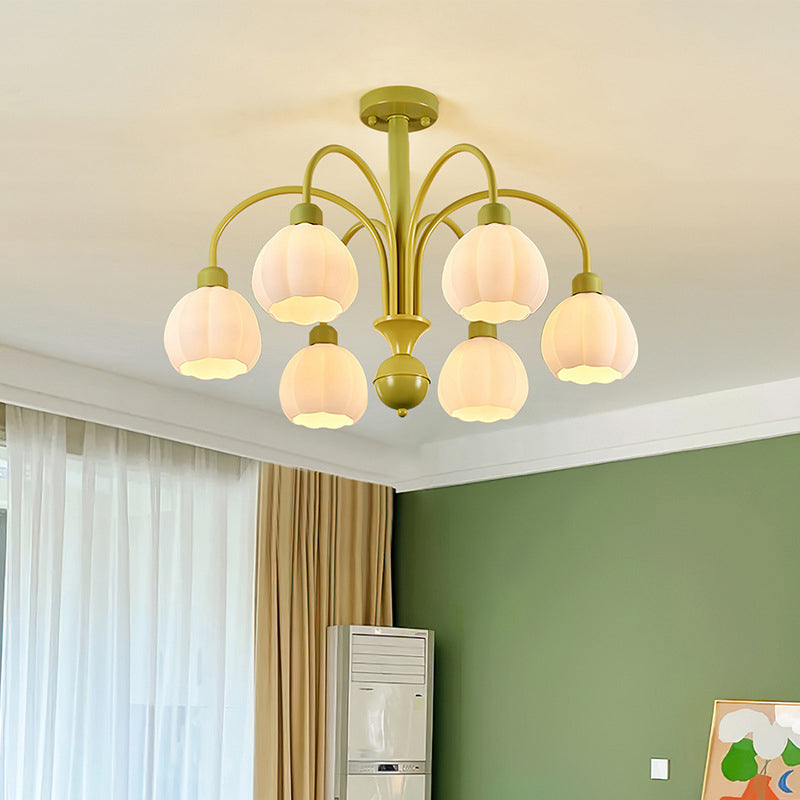 Nordic Glass Ceiling Light Green Flush Mount Lighting Fixture for Bedroom