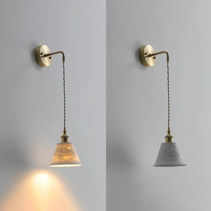 Modern Metal Wall Sconce Cone Shape Wall Lamps with Ceramic Shade