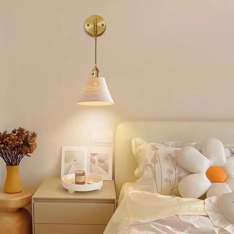 Modern Metal Wall Sconce Cone Shape Wall Lamps with Ceramic Shade