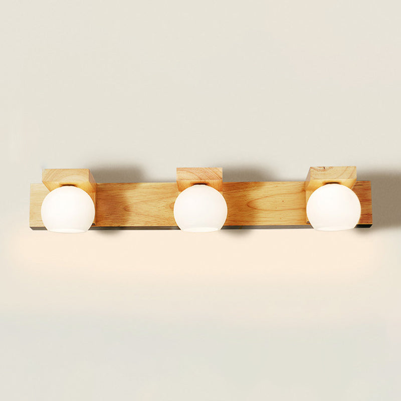 Beige 2/3-Light Contemporary Vanity Light LED Wooden Bath Bar for Bathroom