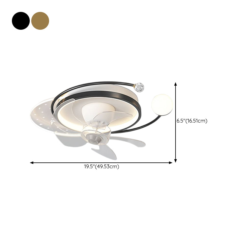 Modern LED Ceiling Fan Fixture Geometric Metal Fan Lighting with Crystal Accent