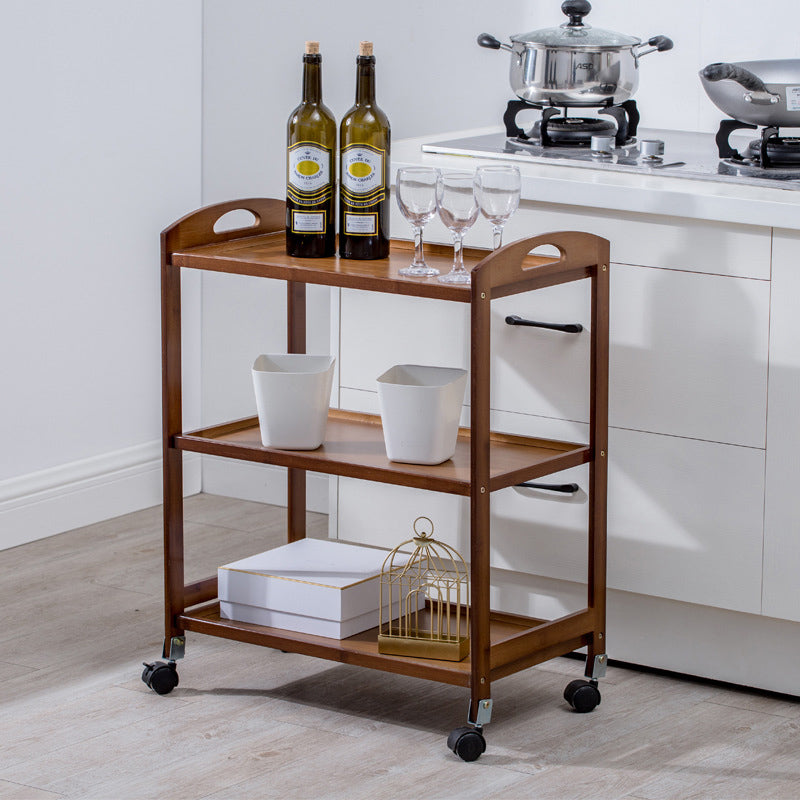 Modern Wooden Prep Table Open Shelves Rectangular Kitchen Trolley