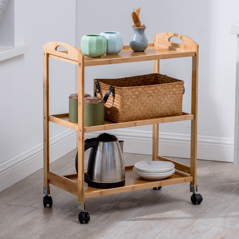 Modern Wooden Prep Table Open Shelves Rectangular Kitchen Trolley