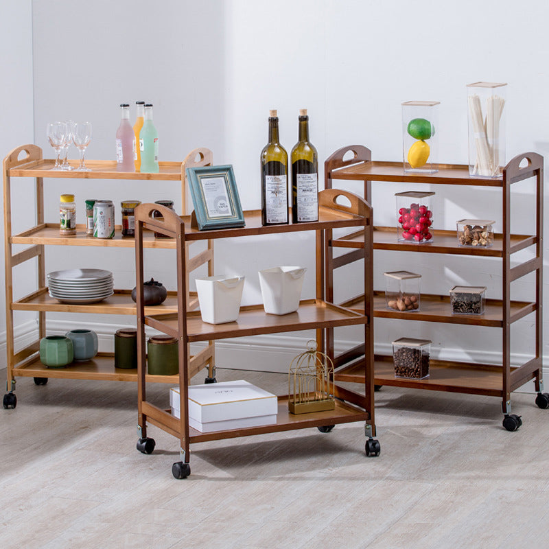 Modern Wooden Prep Table Open Shelves Rectangular Kitchen Trolley