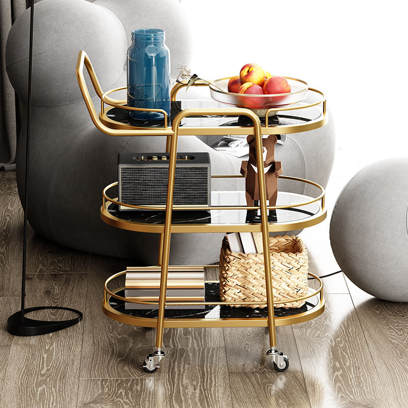 Dining Room Prep Table in Gold Legs Kitchen Trolley with Casters