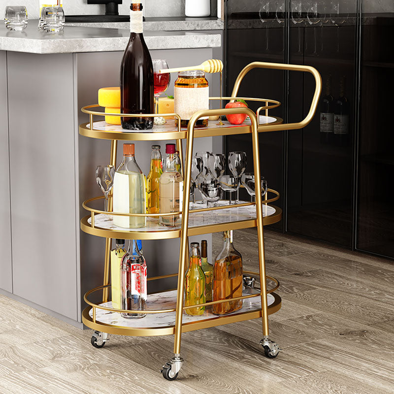 Dining Room Prep Table in Gold Legs Kitchen Trolley with Casters