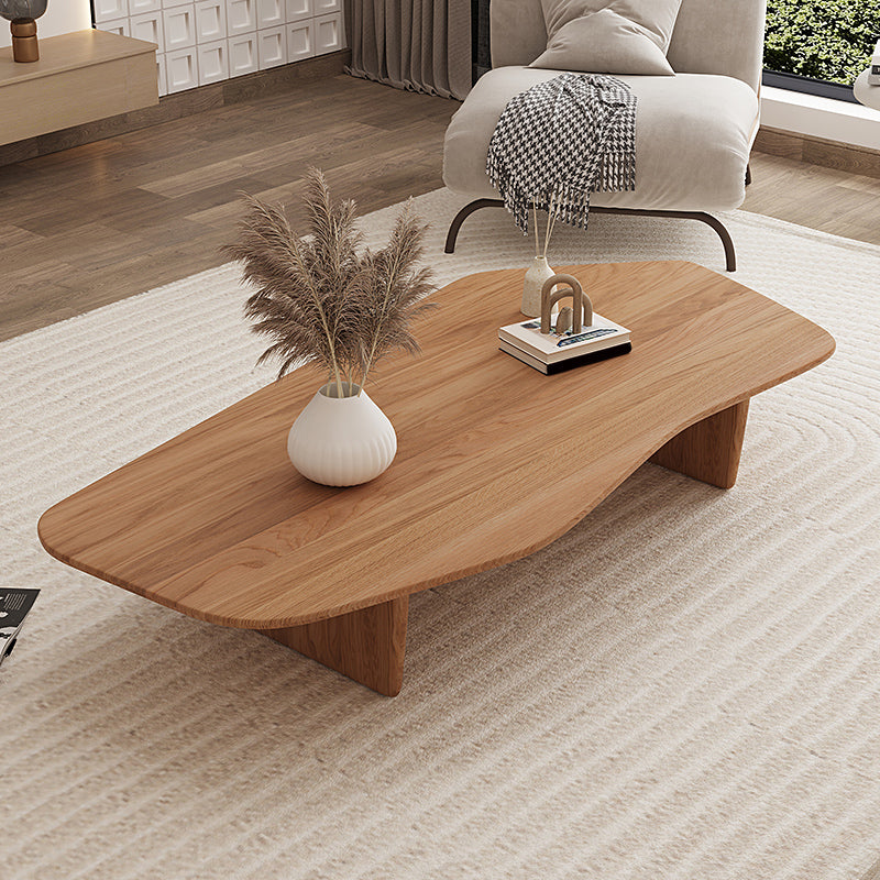 Solid Wood Coffee Table Free-Form Modern Cocktail Table with 2 Legs