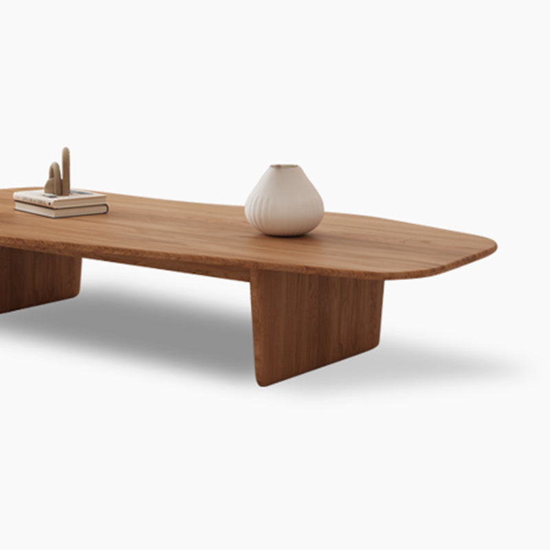 Solid Wood Coffee Table Free-Form Modern Cocktail Table with 2 Legs