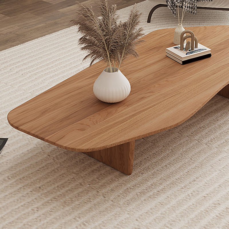 Solid Wood Coffee Table Free-Form Modern Cocktail Table with 2 Legs