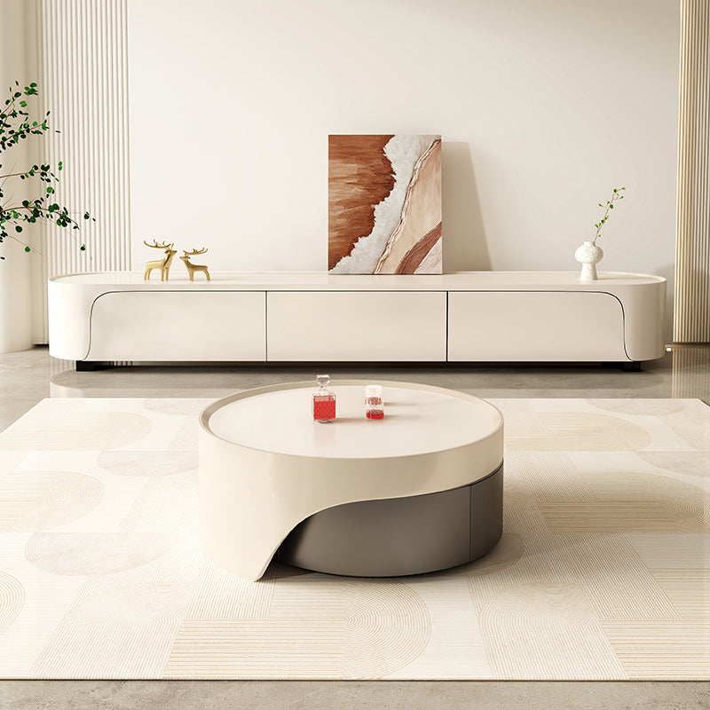 Modern Coffee Table Set Round Wood Coffee Table with 2 Drawers