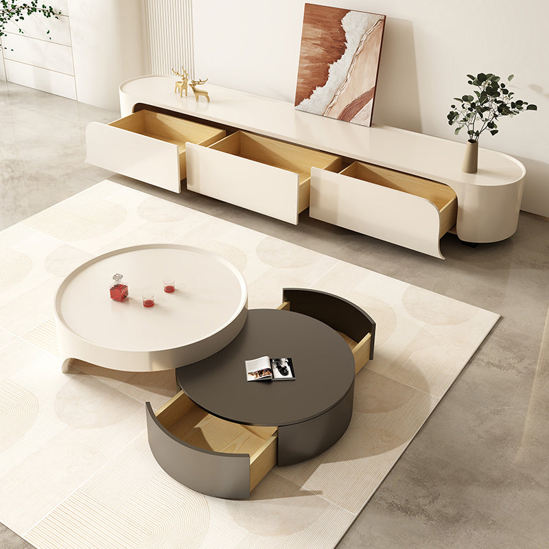 Modern Coffee Table Set Round Wood Coffee Table with 2 Drawers
