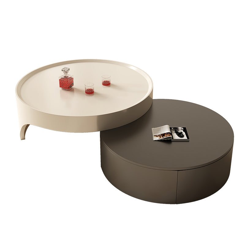 Modern Coffee Table Set Round Wood Coffee Table with 2 Drawers