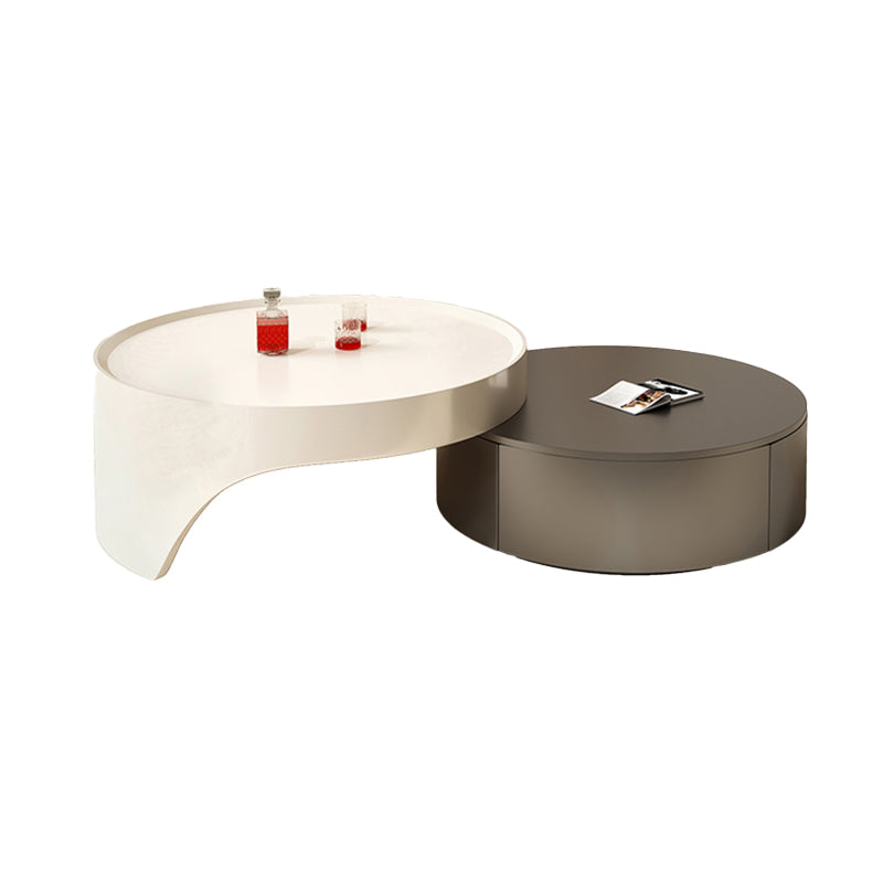 Modern Coffee Table Set Round Wood Coffee Table with 2 Drawers