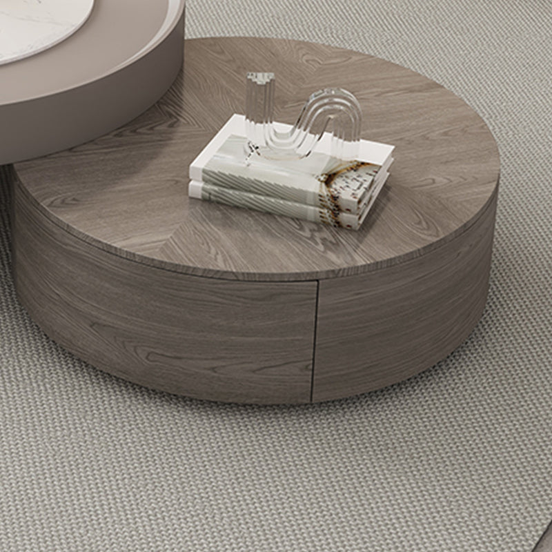 Modern Coffee Table Set Round Wood Coffee Table with 2 Drawers