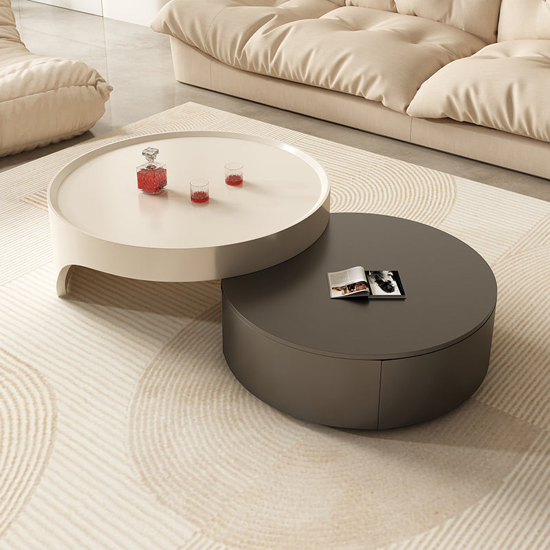 Modern Coffee Table Set Round Wood Coffee Table with 2 Drawers