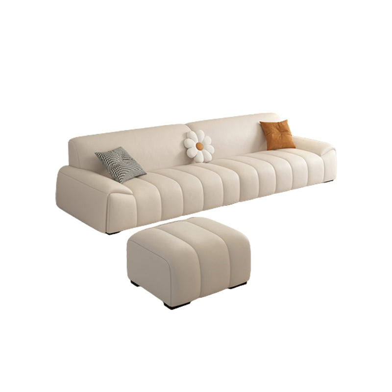 Genuine Leather Cream Sofa Modern 30.7" H Pillow Top Arm Sofa