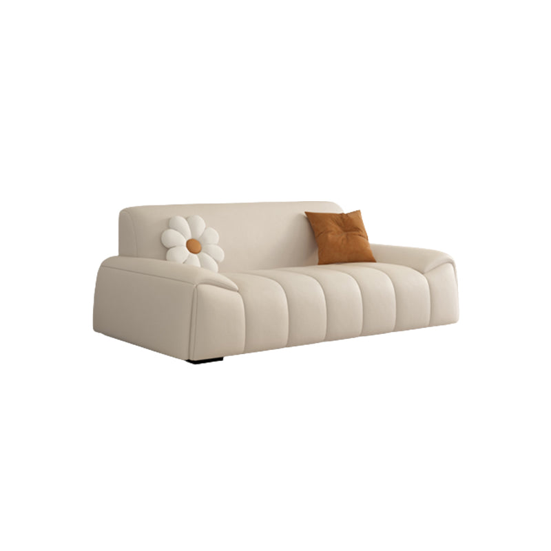 Genuine Leather Cream Sofa Modern 30.7" H Pillow Top Arm Sofa