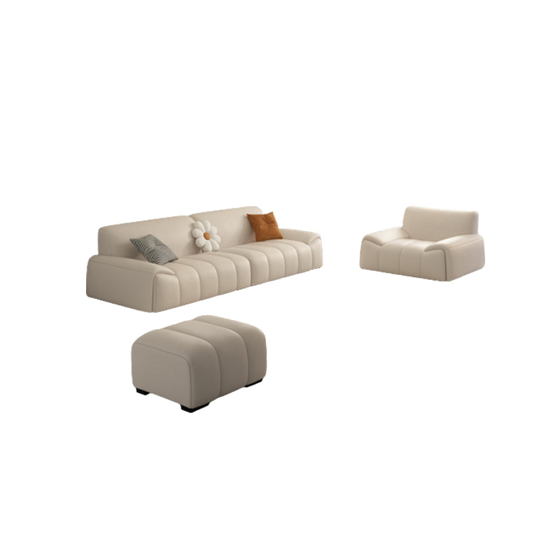 Genuine Leather Cream Sofa Modern 30.7" H Pillow Top Arm Sofa