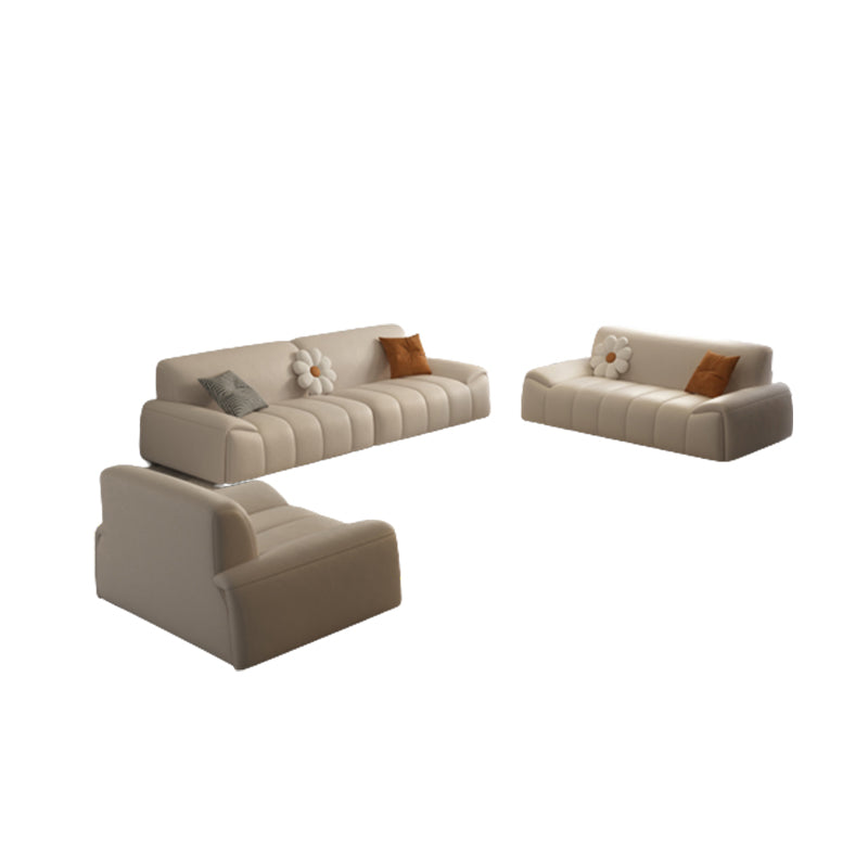 Genuine Leather Cream Sofa Modern 30.7" H Pillow Top Arm Sofa