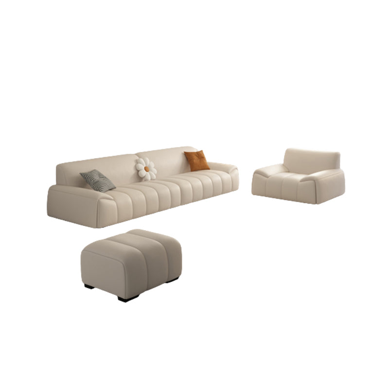 Genuine Leather Cream Sofa Modern 30.7" H Pillow Top Arm Sofa