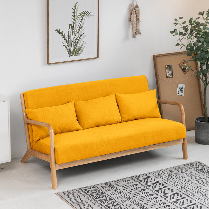 Nordic Solid Wood Sofa 3-Seater Square Arm Sofa with Single Cushion Seat