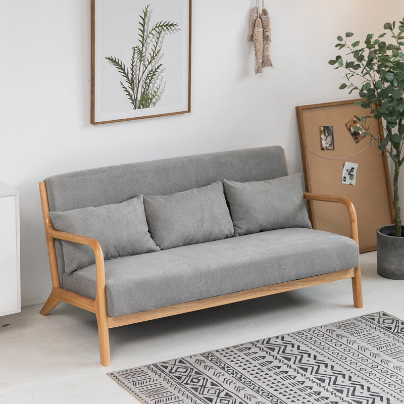 Nordic Solid Wood Sofa 3-Seater Square Arm Sofa with Single Cushion Seat