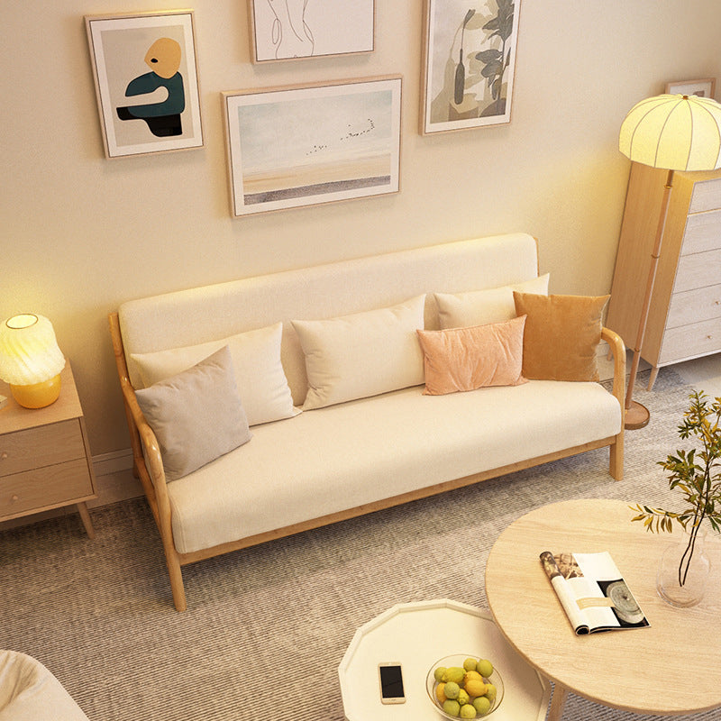 Nordic Solid Wood Sofa 3-Seater Square Arm Sofa with Single Cushion Seat