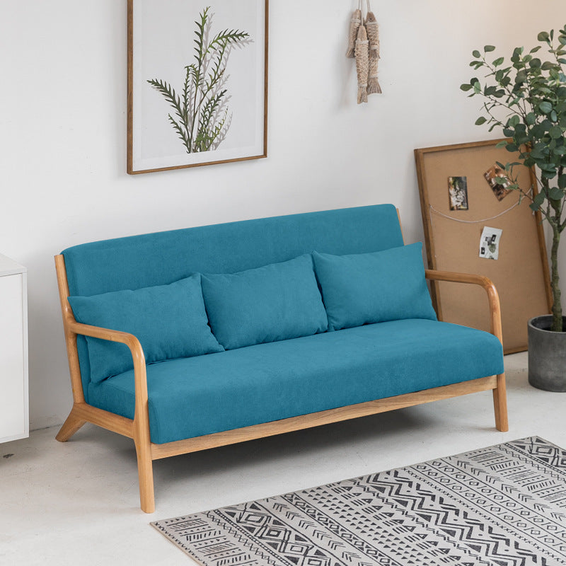 Nordic Solid Wood Sofa 3-Seater Square Arm Sofa with Single Cushion Seat