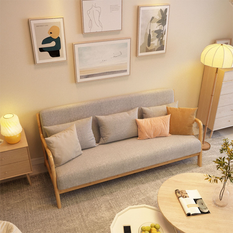 Nordic Solid Wood Sofa 3-Seater Square Arm Sofa with Single Cushion Seat