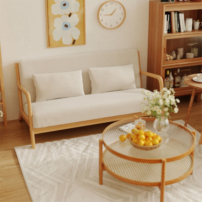 Nordic Solid Wood Sofa 3-Seater Square Arm Sofa with Single Cushion Seat