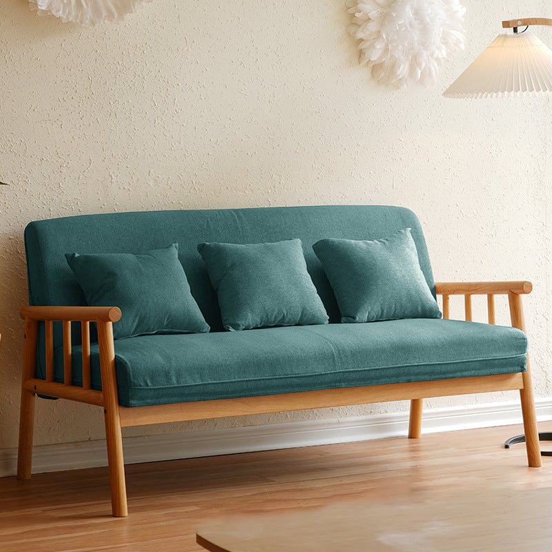 3-Seater Solid Wood Sofa Scandinavian Single Cushion Seat with Pillows