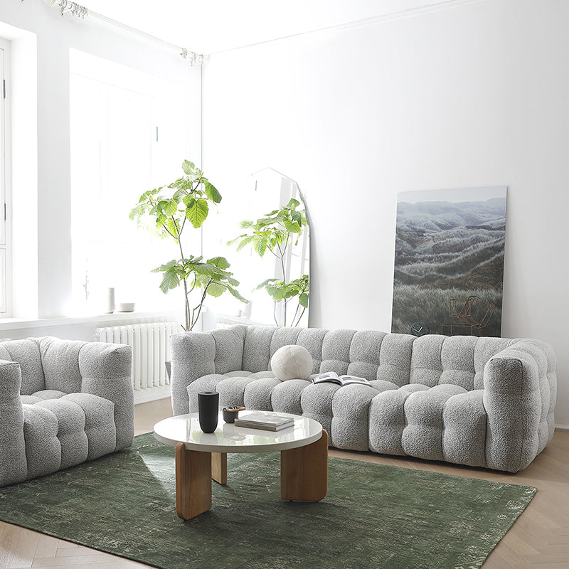 Beige and Gray Standard Seating Tuxedo Arm Sofa Biscuit Back for Apartment