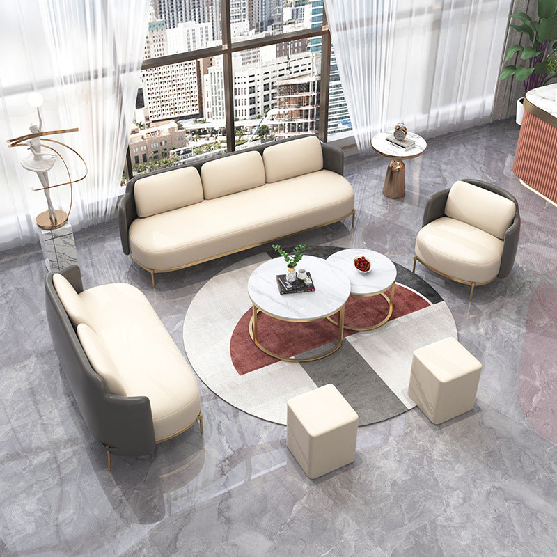 Tuxedo Arm Standard Sofa Leather and Iron Seating in Beige for Bonus Room