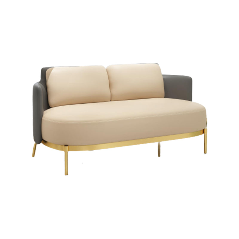 Tuxedo Arm Standard Sofa Leather and Iron Seating in Beige for Bonus Room