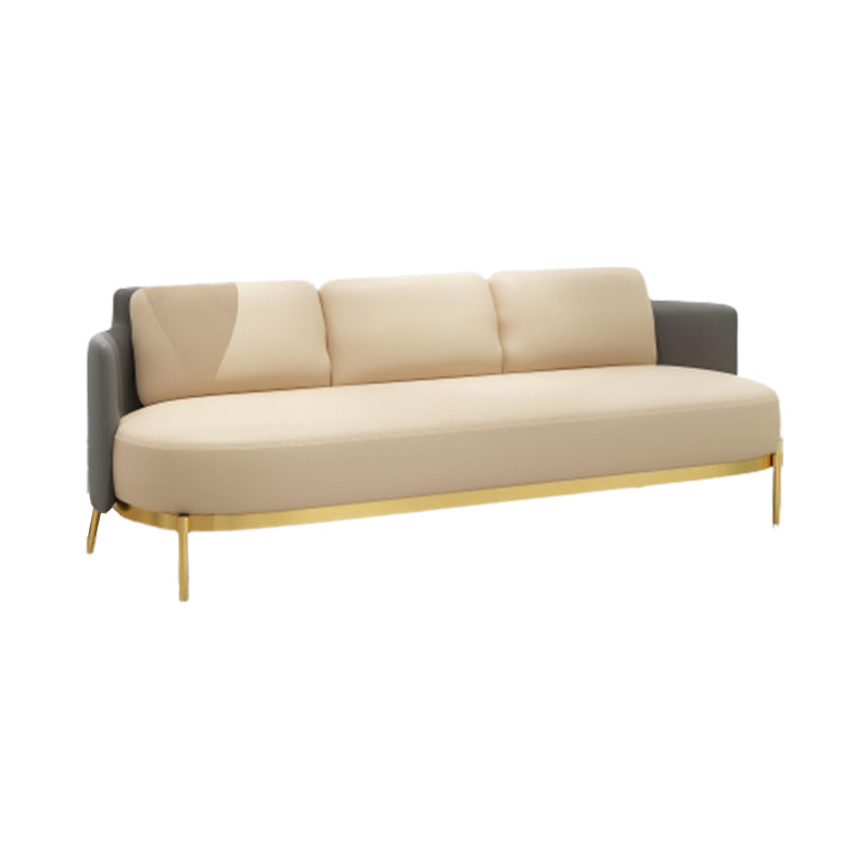 Tuxedo Arm Standard Sofa Leather and Iron Seating in Beige for Bonus Room