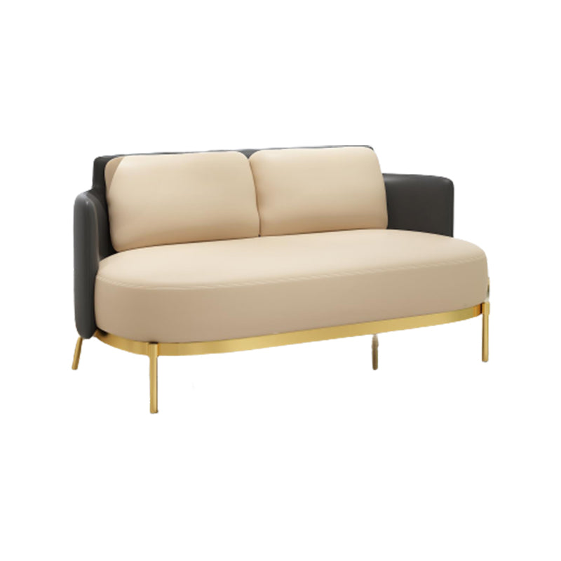 Tuxedo Arm Standard Sofa Leather and Iron Seating in Beige for Bonus Room