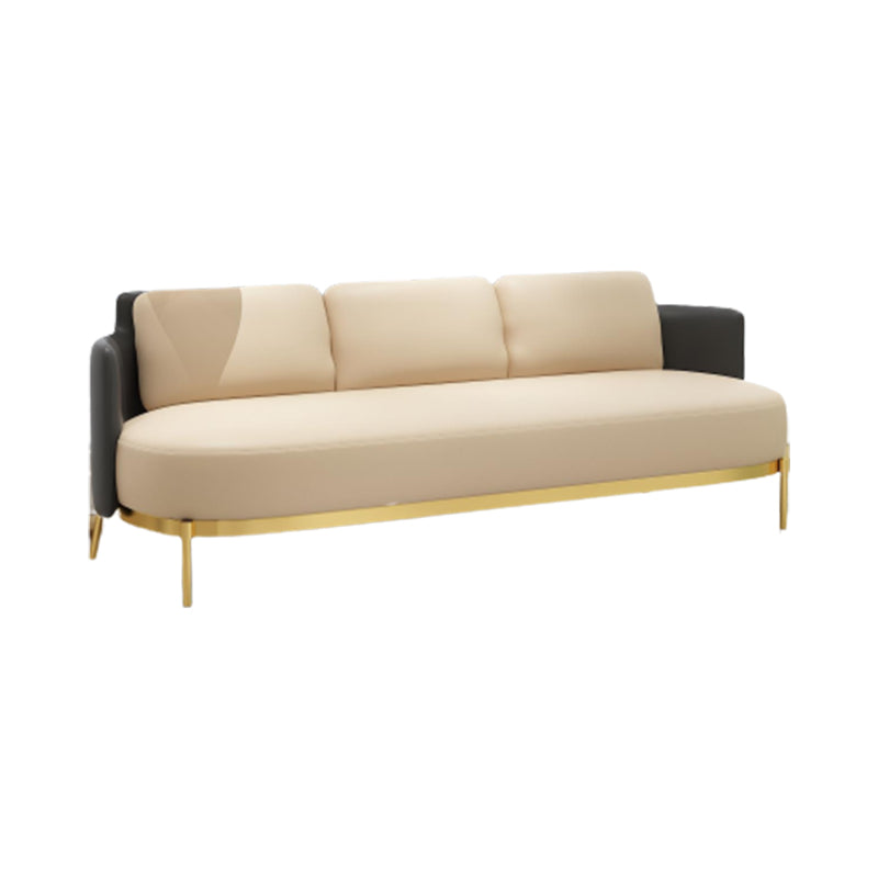 Tuxedo Arm Standard Sofa Leather and Iron Seating in Beige for Bonus Room
